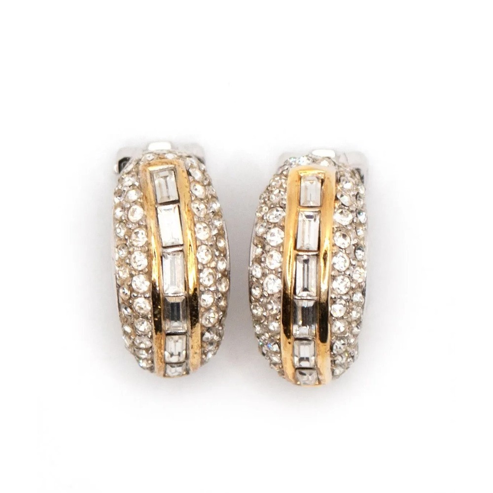 Vintage Christian Dior Demi Hoop Ear Clips with Rhinestones - EUC
